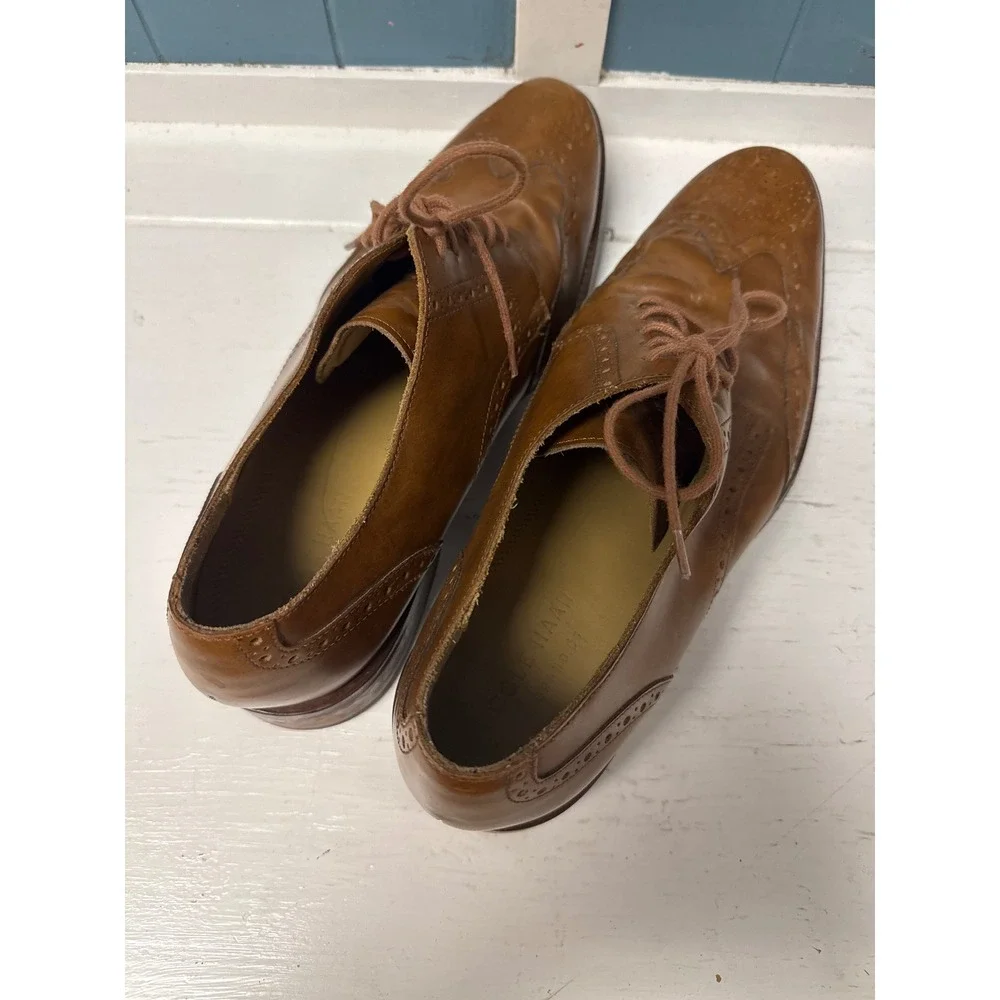 Cole Haan Mens Wingtip Oxford Brogue Shoes Brown Leather Lace Up Dress‎ Size 11